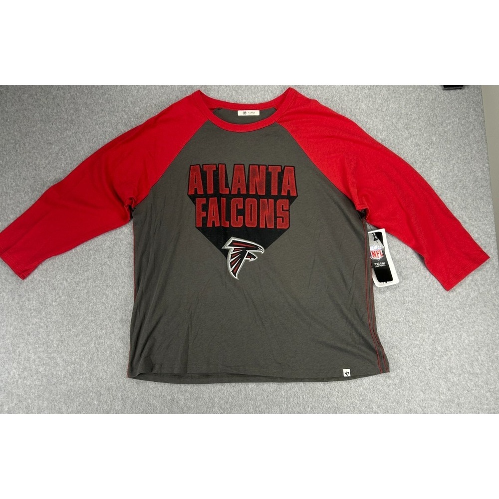 Women's '47 Brand Atlanta Falcons sz XL 3/4 Sleeve Raglan Shirt NFL NWT Gray Red - Picture 2 of 12